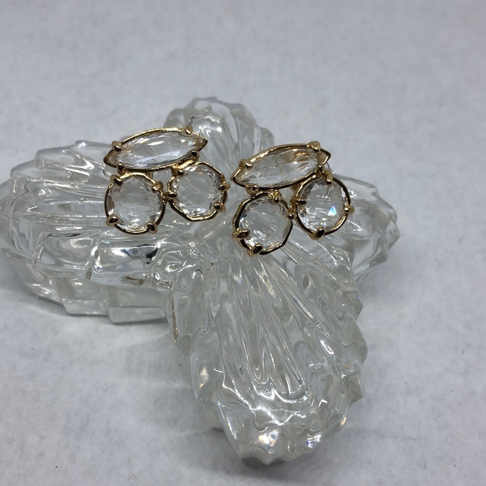 𝅺Kate Spade NY Gold Plated Crystal Cluster Earrings Dressy Night Out Evening.